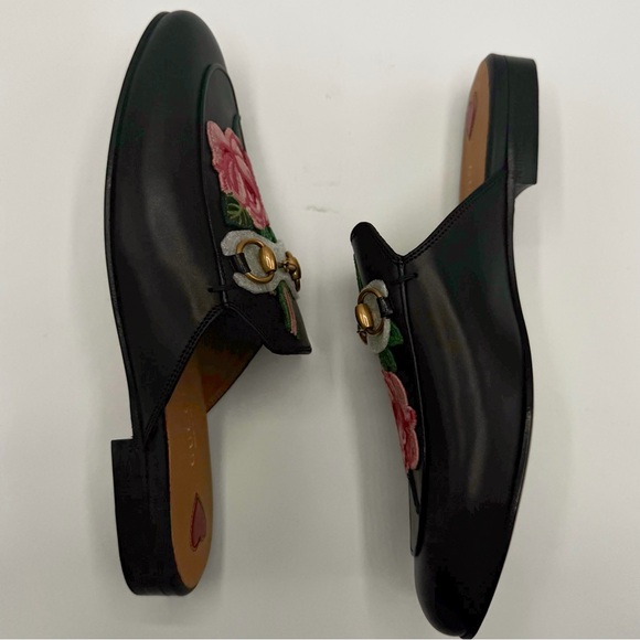 NEW Gucci Leather Floral Rose Embroidered Princetown Horsebit Mule Loafer Slides - Picture 4 of 9